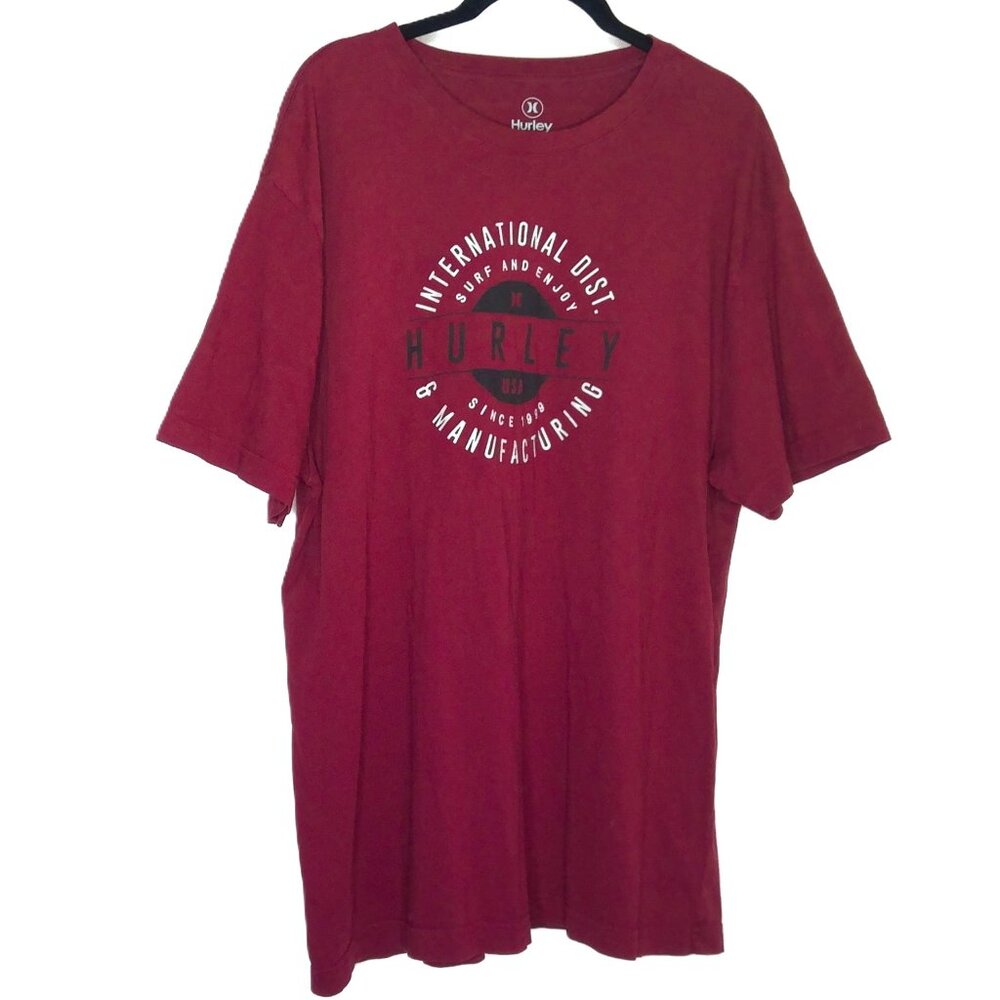 Hurley Men's Surf Tee Shirt Short Sleeve Top Burgundy Black & White Graphic Sz L